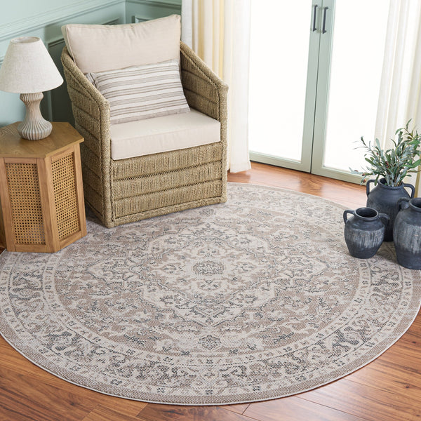Safavieh Harrison Transitional Square Area Rug In Beige Ivory Grey — Low-Profile Power-Loomed Turkish Pile Harmony 6'-7" x 6'-7" HRS402B-7SQ