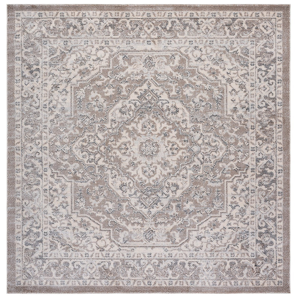 Safavieh Harrison Transitional Square Area Rug In Beige Ivory Grey — Low-Profile Power-Loomed Turkish Pile Harmony 6'-7" x 6'-7" HRS402B-7SQ