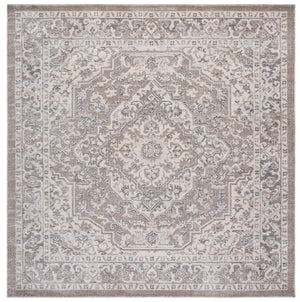 Safavieh Harrison Transitional Square Area Rug In Beige Ivory Grey — Low-Profile Power-Loomed Turkish Pile Harmony 6'-7" x 6'-7" HRS402B-7SQ