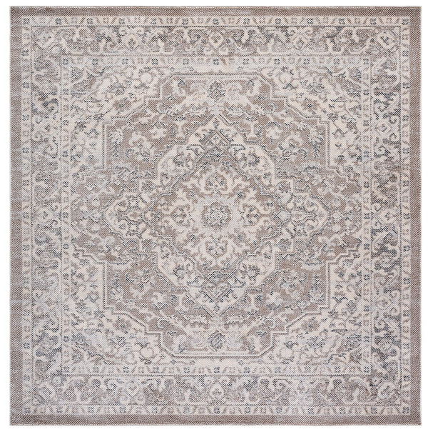 Safavieh Harrison Transitional Square Area Rug In Beige Ivory Grey — Low-Profile Power-Loomed Turkish Pile Harmony 6'-7" x 6'-7" HRS402B-7SQ