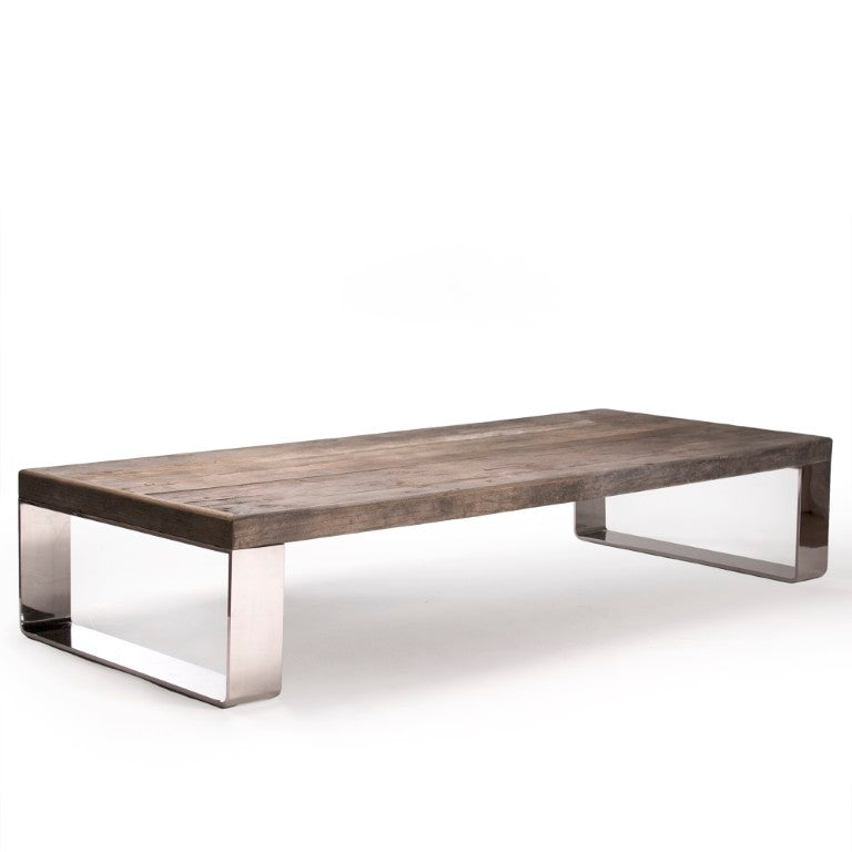 Zentique Darren Elm Coffee Table with Metal Frame — Low-Profile Modern Centerpiece, Rustic-Industrial Style HS036