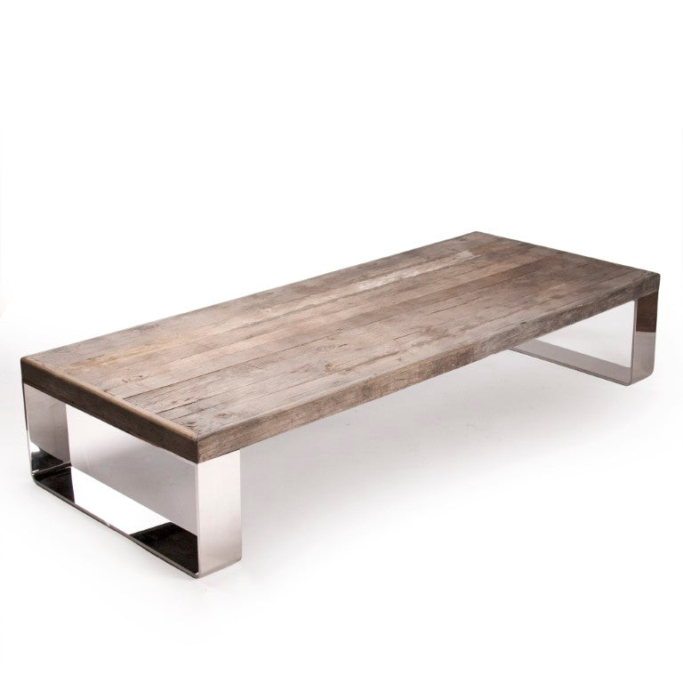 Zentique Darren Elm Coffee Table with Metal Frame — Low-Profile Modern Centerpiece, Rustic-Industrial Style HS036