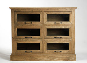 Zentique Battier Oak Display Cabinet with Tempered Glass Shelves, Compact 42"W x 33.5"H Storage Solution HS038
