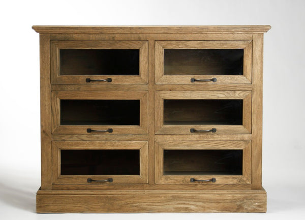 Zentique Battier Oak Display Cabinet with Tempered Glass Shelves, Compact 42"W x 33.5"H Storage Solution HS038