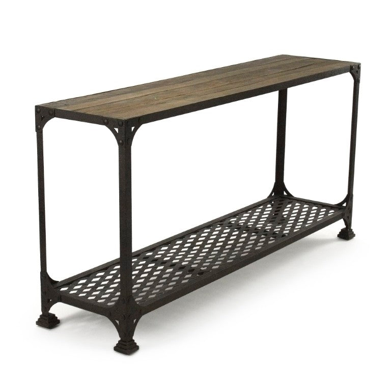 Zentique Jerzy Elm Wall Table with Recycled Metal Frame — Slim Floating Console for Entryways & Halls HS054