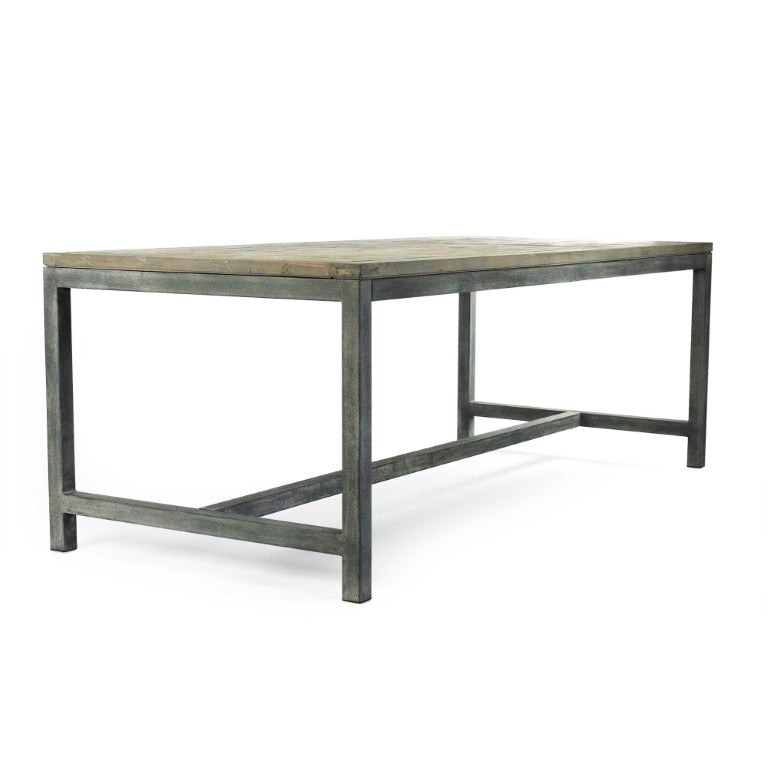 Zentique Abner Reclaimed Wood Dining Table with Rustic Metal Base — Seats 6, Farmhouse-Industrial Charm HS058