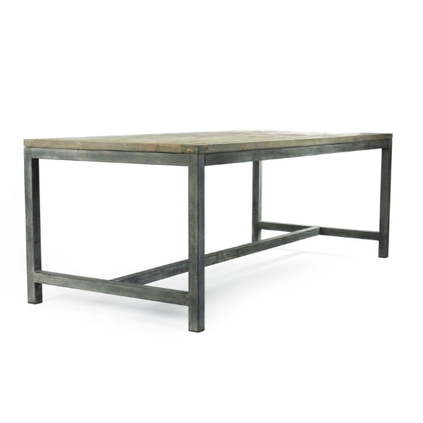 Zentique Abner Reclaimed Wood Dining Table with Rustic Metal Base — Seats 6, Farmhouse-Industrial Charm HS058