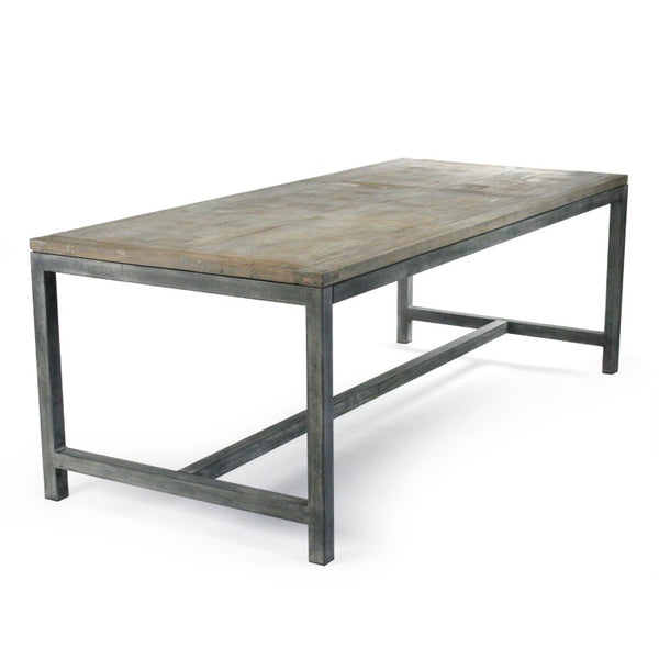 Zentique Abner Reclaimed Wood Dining Table with Rustic Metal Base — Seats 6, Farmhouse-Industrial Charm HS058
