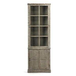 Zentique Swain Tall Oak Cabinet with Clear Glass Panels — Slim Display Storage, Adjustable Shelves, Natural Finish HS076