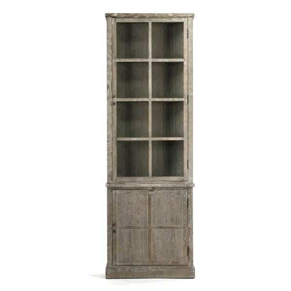 Zentique Swain Tall Oak Cabinet with Clear Glass Panels — Slim Display Storage, Adjustable Shelves, Natural Finish HS076