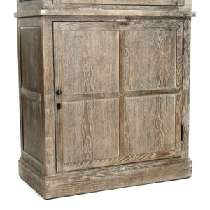 Zentique Swain Tall Oak Cabinet with Clear Glass Panels — Slim Display Storage, Adjustable Shelves, Natural Finish HS076