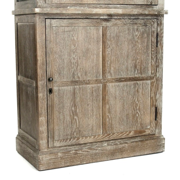 Zentique Swain Tall Oak Cabinet with Clear Glass Panels — Slim Display Storage, Adjustable Shelves, Natural Finish HS076