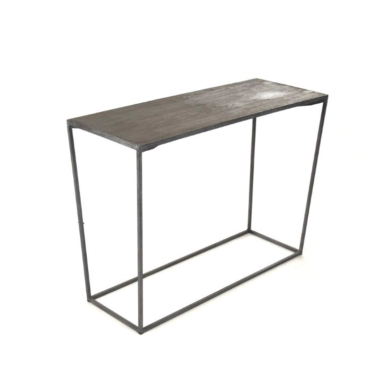 Zentique Hobart Wall Table Console — Solid Oak Top & Recycled Metal Frame, Space-Saving Industrial-Rustic Design HS103