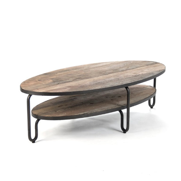 Zentique Alberta Elm Oval Coffee Table — Modern low-profile centerpiece with solid wood top, metal base, durable style HS105