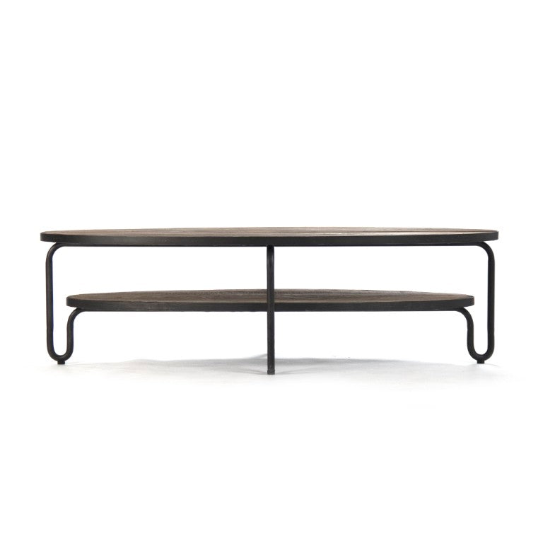 Zentique Alberta Elm Oval Coffee Table — Modern low-profile centerpiece with solid wood top, metal base, durable style HS105