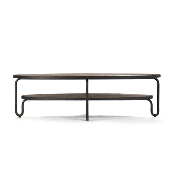 Zentique Alberta Elm Oval Coffee Table — Modern low-profile centerpiece with solid wood top, metal base, durable style HS105