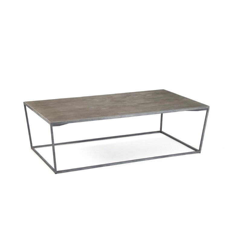 Zentique Hobart Solid Oak Coffee Table with Reclaimed Metal Base — Industrial Low-Profile 55"W Rustic Chic HS107