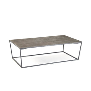 Zentique Hobart Solid Oak Coffee Table with Reclaimed Metal Base — Industrial Low-Profile 55"W Rustic Chic HS107