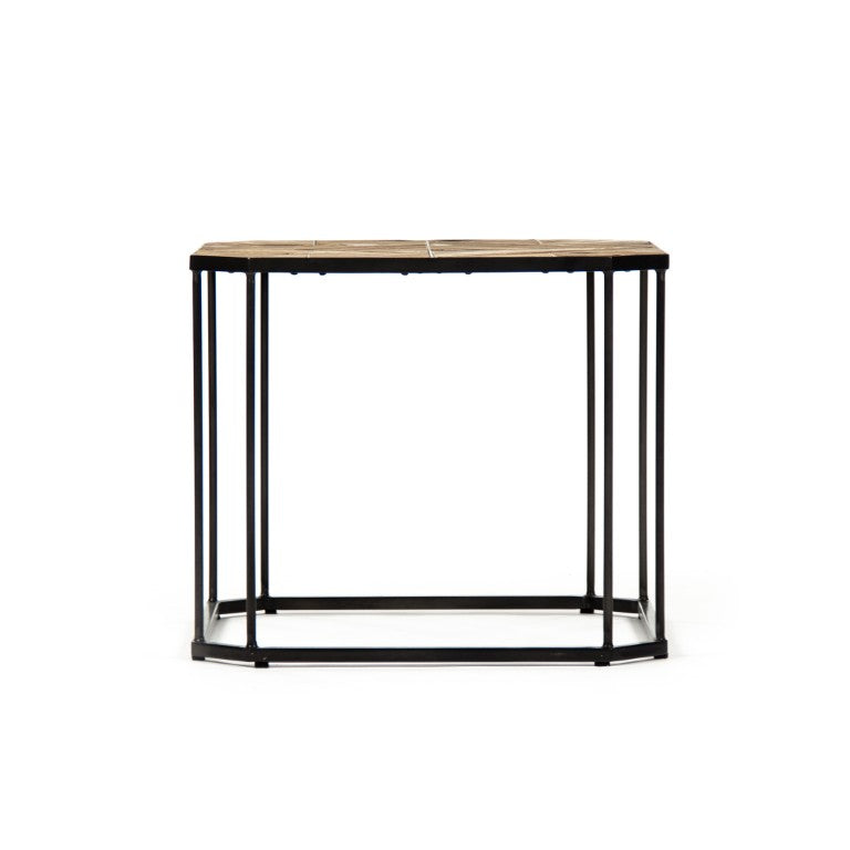 Zentique Cuthbert Rustic Pine Side Table with Metal Frame — Compact Industrial-Rustic Accent Table, Sturdy Storage (98 characters) HS122