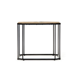 Zentique Cuthbert Rustic Pine Side Table with Metal Frame — Compact Industrial-Rustic Accent Table, Sturdy Storage (98 characters) HS122