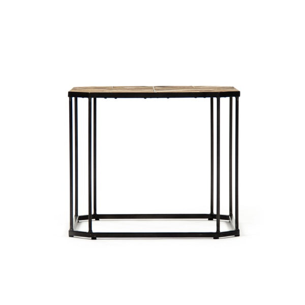 Zentique Cuthbert Rustic Pine Side Table with Metal Frame — Compact Industrial-Rustic Accent Table, Sturdy Storage (98 characters) HS122
