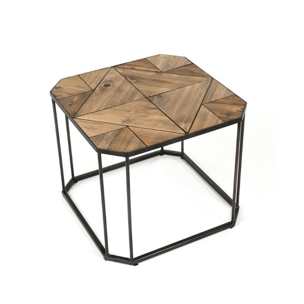 Zentique Cuthbert Rustic Pine Side Table with Metal Frame — Compact Industrial-Rustic Accent Table, Sturdy Storage (98 characters) HS122