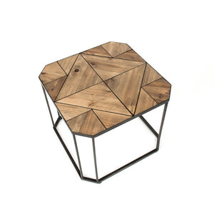 Zentique Cuthbert Rustic Pine Side Table with Metal Frame — Compact Industrial-Rustic Accent Table, Sturdy Storage (98 characters) HS122