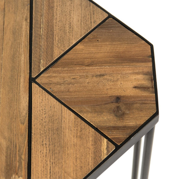 Zentique Cuthbert Rustic Pine Side Table with Metal Frame — Compact Industrial-Rustic Accent Table, Sturdy Storage (98 characters) HS122