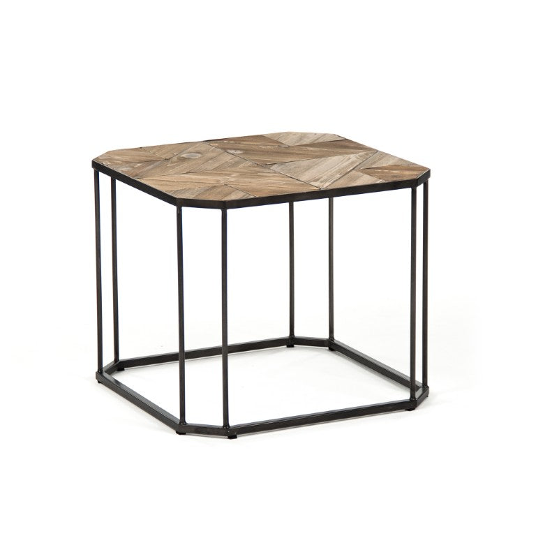 Zentique Cuthbert Rustic Pine Side Table with Metal Frame — Compact Industrial-Rustic Accent Table, Sturdy Storage (98 characters) HS122
