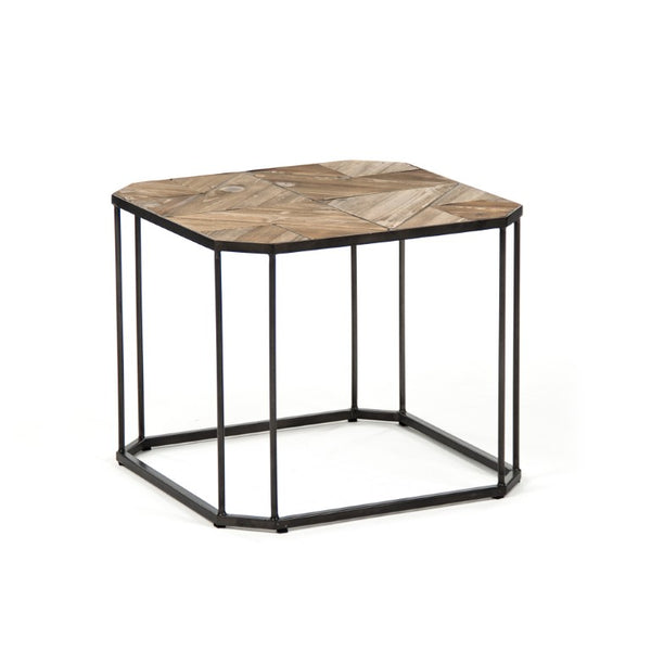 Zentique Cuthbert Rustic Pine Side Table with Metal Frame — Compact Industrial-Rustic Accent Table, Sturdy Storage (98 characters) HS122