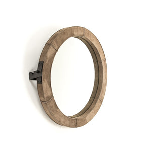 Zentique Pendre Small Round Mirror with Suede-Accented Frame, Compact 29.5" Reflective Accent for Entryways HS123