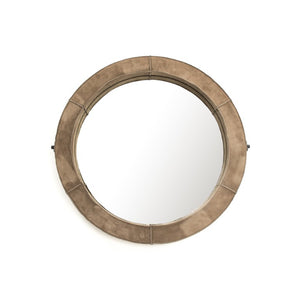 Zentique Pendre Small Round Mirror with Suede-Accented Frame, Compact 29.5" Reflective Accent for Entryways HS123