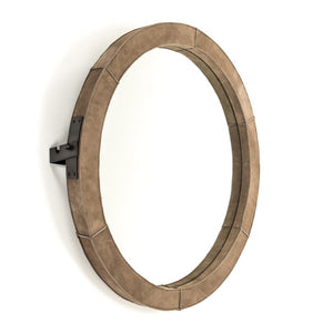 Zentique Pendre Large Suede Accent Round Mirror 35.5" — Modern Minimalist Wall Mirror for Living Rooms HS124