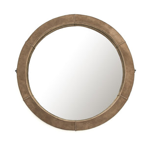 Zentique Pendre Large Suede Accent Round Mirror 35.5" — Modern Minimalist Wall Mirror for Living Rooms HS124