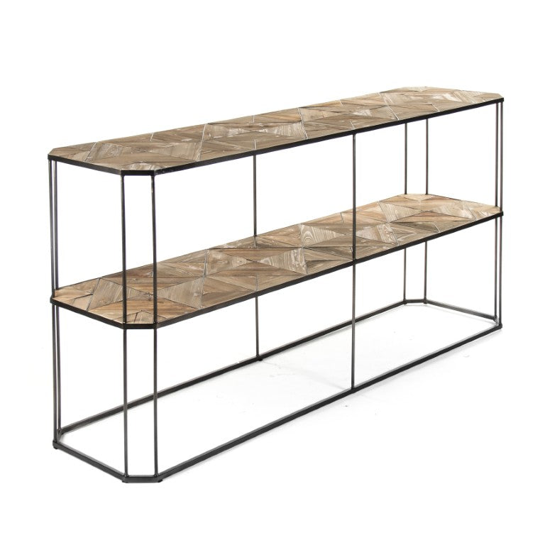 Zentique Anabel Pine Console Table 71" Wide x 18" Deep — Modern Farmhouse Narrow Entryway Shelf with Metal Frame HS125