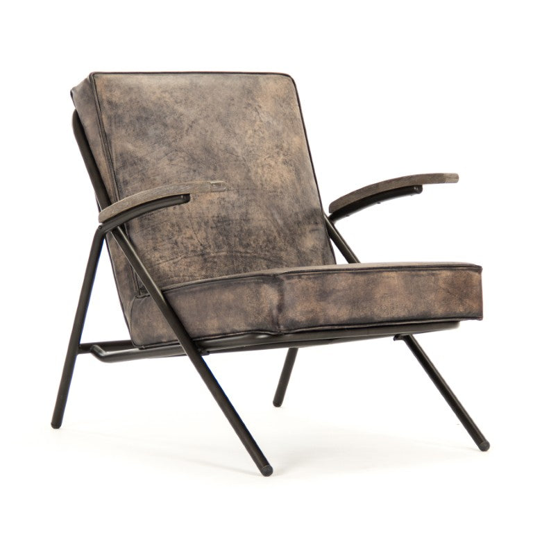Zentique Lucas Lounge Chair with Oak Accents & Metal Frame — Compact Ergonomic Seat for Modern Spaces HS127
