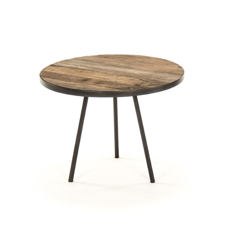 Zentique Vieux Elm and Metal Side Table with Lower Shelf, Rustic Industrial Accent for Small Spaces and Storage W23.5 x H18 x D23.5 HS128