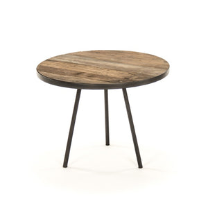 Zentique Vieux Elm and Metal Side Table with Lower Shelf, Rustic Industrial Accent for Small Spaces and Storage W23.5 x H18 x D23.5 HS128
