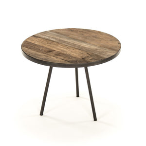 Zentique Vieux Elm and Metal Side Table with Lower Shelf, Rustic Industrial Accent for Small Spaces and Storage W23.5 x H18 x D23.5 HS128
