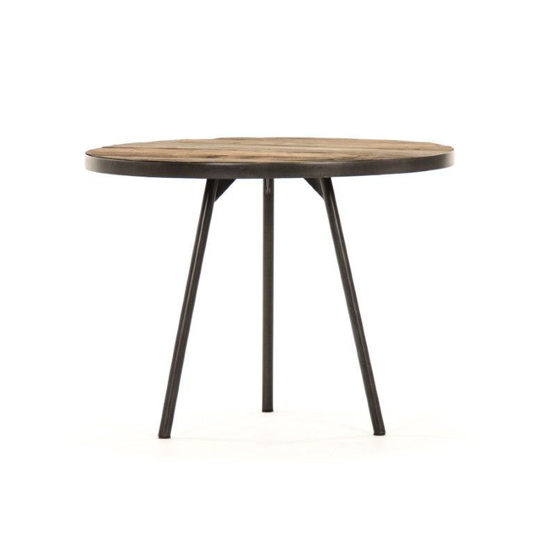 Zentique Vieux Elm and Metal Side Table with Lower Shelf, Rustic Industrial Accent for Small Spaces and Storage W23.5 x H18 x D23.5 HS128