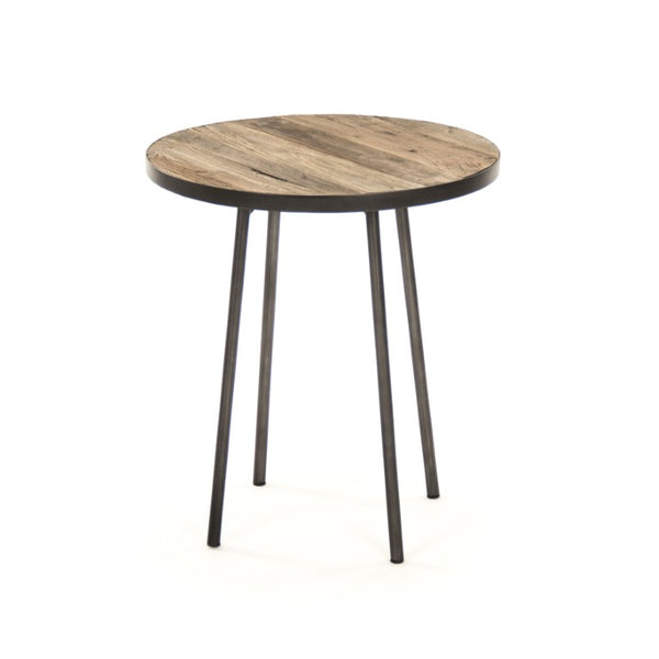 Zentique Vieux Elm and Metal Side Table with Lower Shelf, Rustic Industrial Accent for Small Spaces and Storage W19.5 x H22 x D19.5 HS129