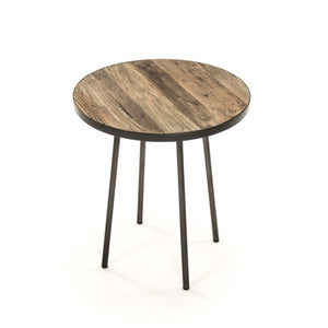 Zentique Vieux Elm and Metal Side Table with Lower Shelf, Rustic Industrial Accent for Small Spaces and Storage W19.5 x H22 x D19.5 HS129
