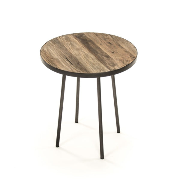 Zentique Vieux Elm and Metal Side Table with Lower Shelf, Rustic Industrial Accent for Small Spaces and Storage W19.5 x H22 x D19.5 HS129