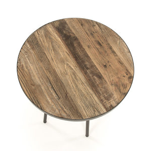 Zentique Vieux Elm and Metal Side Table with Lower Shelf, Rustic Industrial Accent for Small Spaces and Storage W19.5 x H22 x D19.5 HS129
