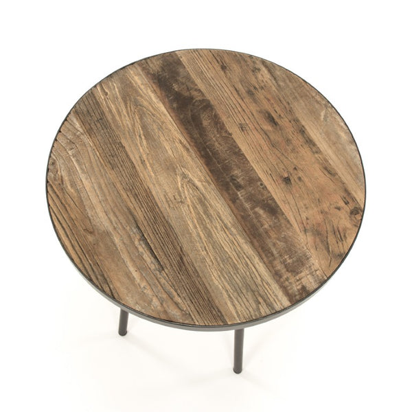 Zentique Vieux Elm and Metal Side Table with Lower Shelf, Rustic Industrial Accent for Small Spaces and Storage W19.5 x H22 x D19.5 HS129