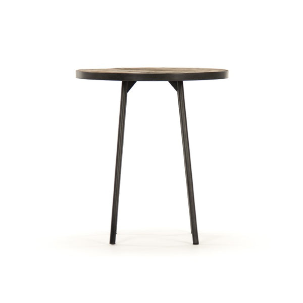 Zentique Vieux Elm and Metal Side Table with Lower Shelf, Rustic Industrial Accent for Small Spaces and Storage W19.5 x H22 x D19.5 HS129