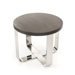 Zentique Croix Oak Round Side Table with Steel Frame — Compact 23.5" Surface, Warm Finish, Durable Modern Accent HS130