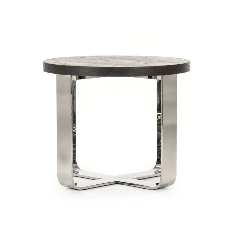 Zentique Croix Oak Round Side Table with Steel Frame — Compact 23.5" Surface, Warm Finish, Durable Modern Accent HS130