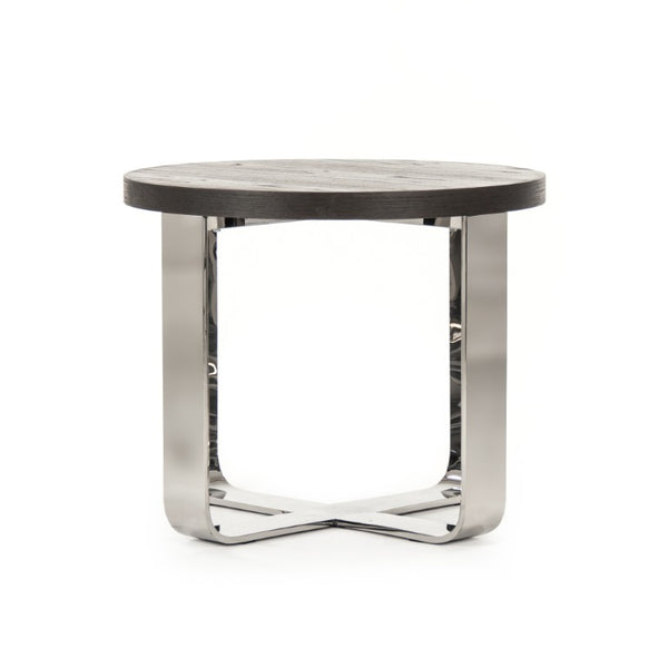 Zentique Croix Oak Round Side Table with Steel Frame — Compact 23.5" Surface, Warm Finish, Durable Modern Accent HS130