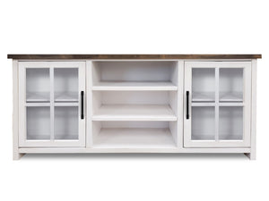 Legends Furniture Bridgevine Home Hampton 67 Inch Tv Stand Console For Tvs Up To 80 Inches, No Assembly Required, Jasmine Whitewash And Barnwood Finish Mushroom, White Poplar Solids And Okoume Veneers With Knotty Alder Top Ht1210.Bjw